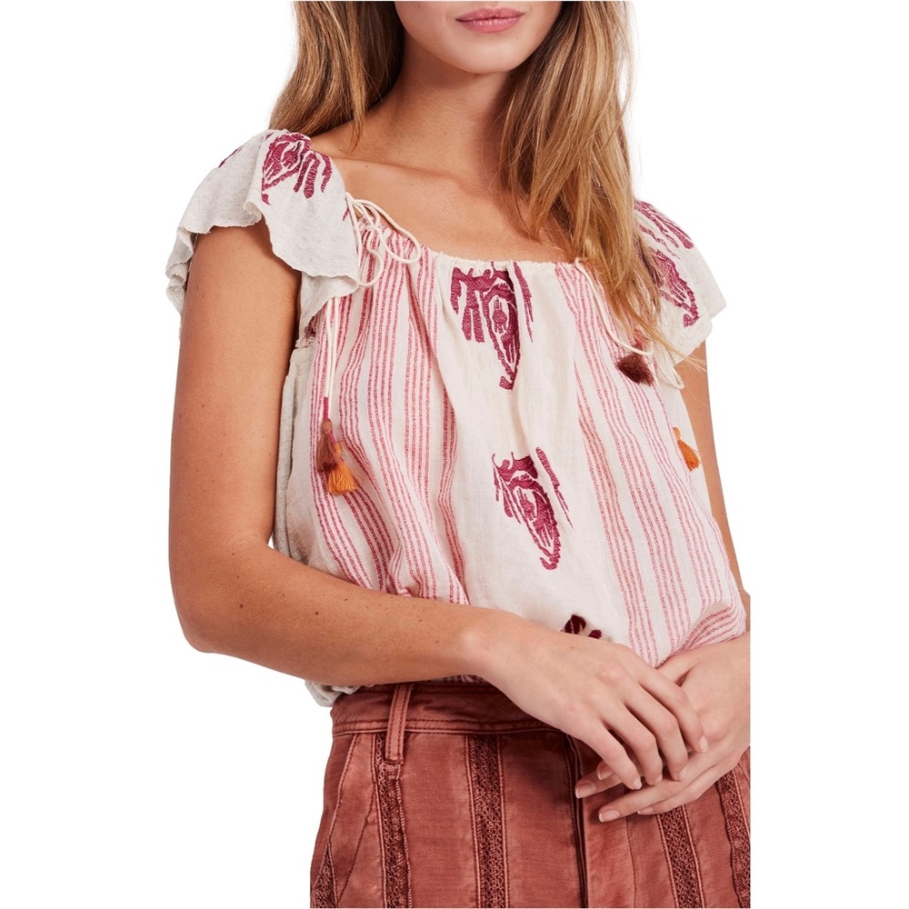 NWT Free People Pukka Embroidered Peasant Top S